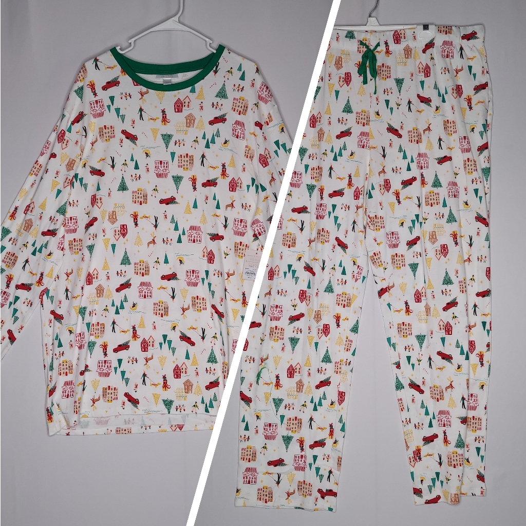 Lc Conrad Men Pajamas 2xlt White Multicolor House Christmas Holiday Xmas